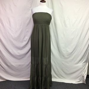 NWT Guess Olive Ruched Strapless Maxi Dress Sz M